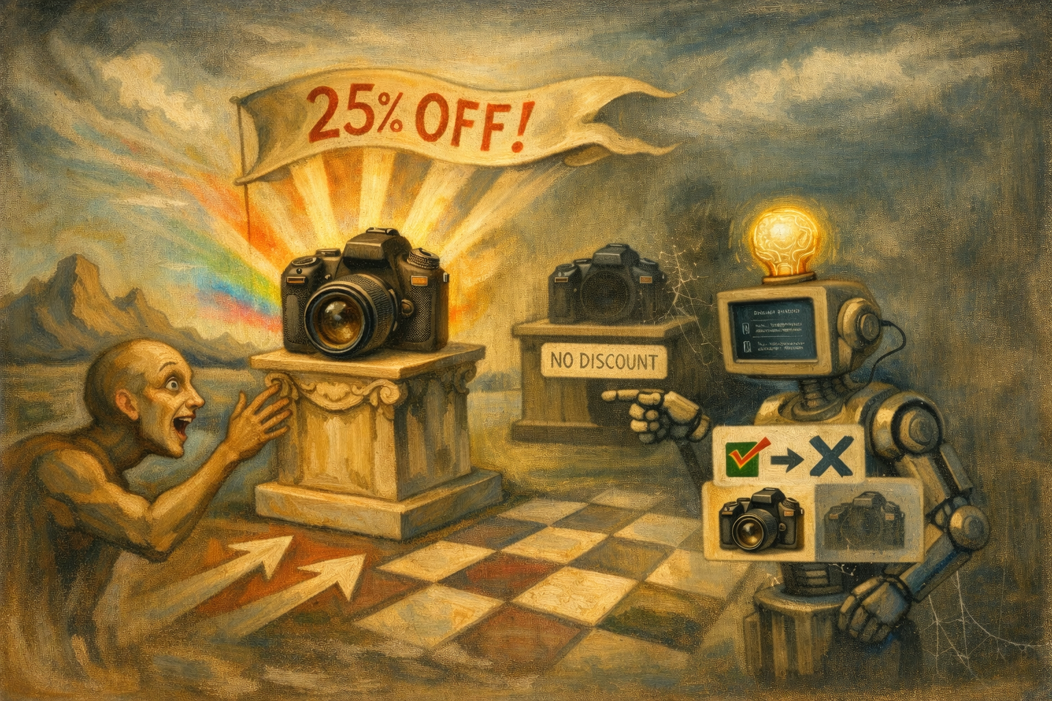 BiasBeware teaser image showing preference framing around a DSLR with discount wording